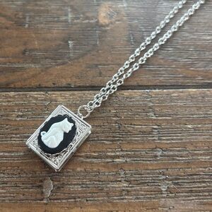 Art Deco‑Inspired Cameo Cat on Book Pendant Locket